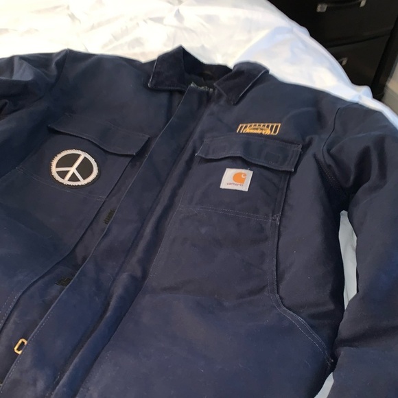 Carhartt work jacket navy blue with peace patch - Picture 5 of 15